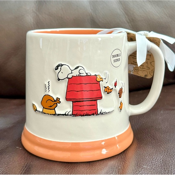 GIVE THANKS Snoopy with Autumn Leaves & Turkey - Rae Dunn Peanuts Mug - Picture 1 of 10